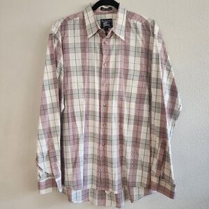 Burberry Mens Button Up Shirt Long Sleeve Plaid Collared Preppy White Red Size L